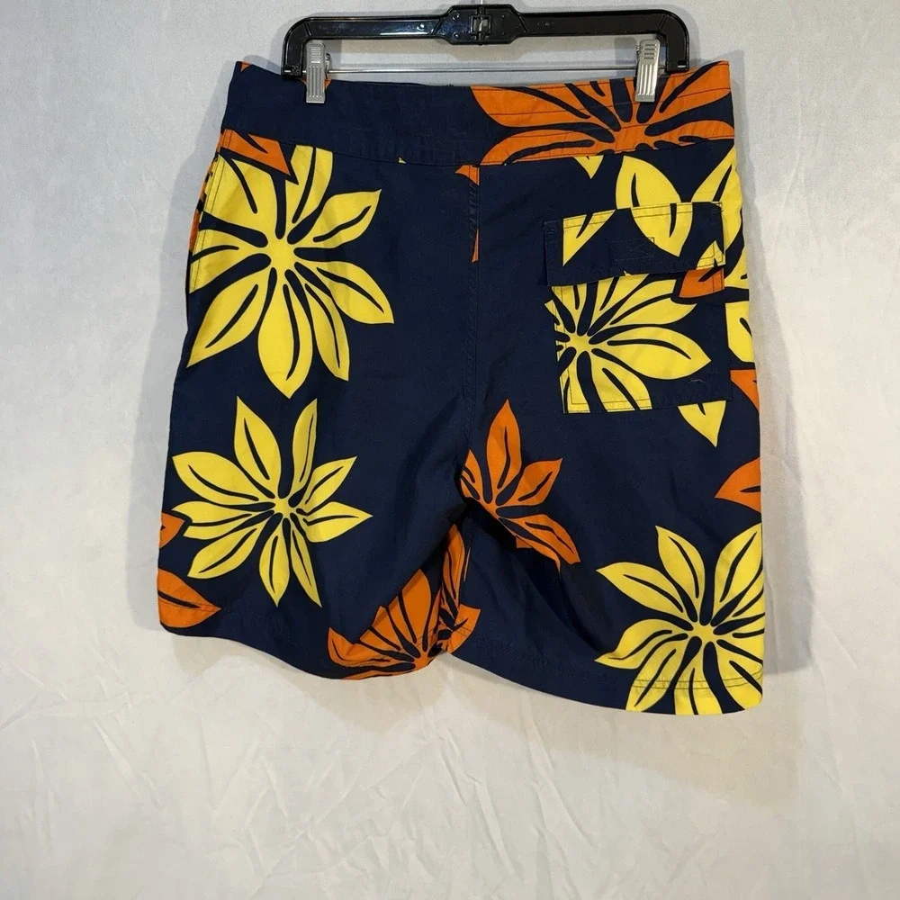 J Crew Swim Trunks Board Shorts Blue With‎ Floral Print Men's 33 Drawstring